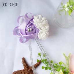 YO CHO Silk Roses White Wrist Corsage Wrist Flowers for Bridesmaids Flower Bracelet Pink Blue Bridal Sisters Wedding Accessories