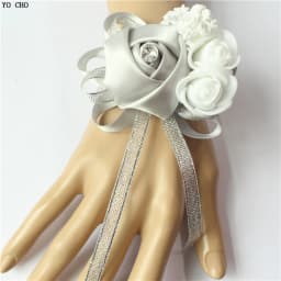YO CHO Silk Roses White Wrist Corsage Wrist Flowers for Bridesmaids Flower Bracelet Pink Blue Bridal Sisters Wedding Accessories