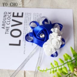 YO CHO Silk Roses White Wrist Corsage Wrist Flowers for Bridesmaids Flower Bracelet Pink Blue Bridal Sisters Wedding Accessories