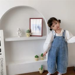 Korean Style Spring Fall Kids Children Oversized Wide Leg Denim Overalls Baby Clothes Boys Girls Loose All-match Casual Pants