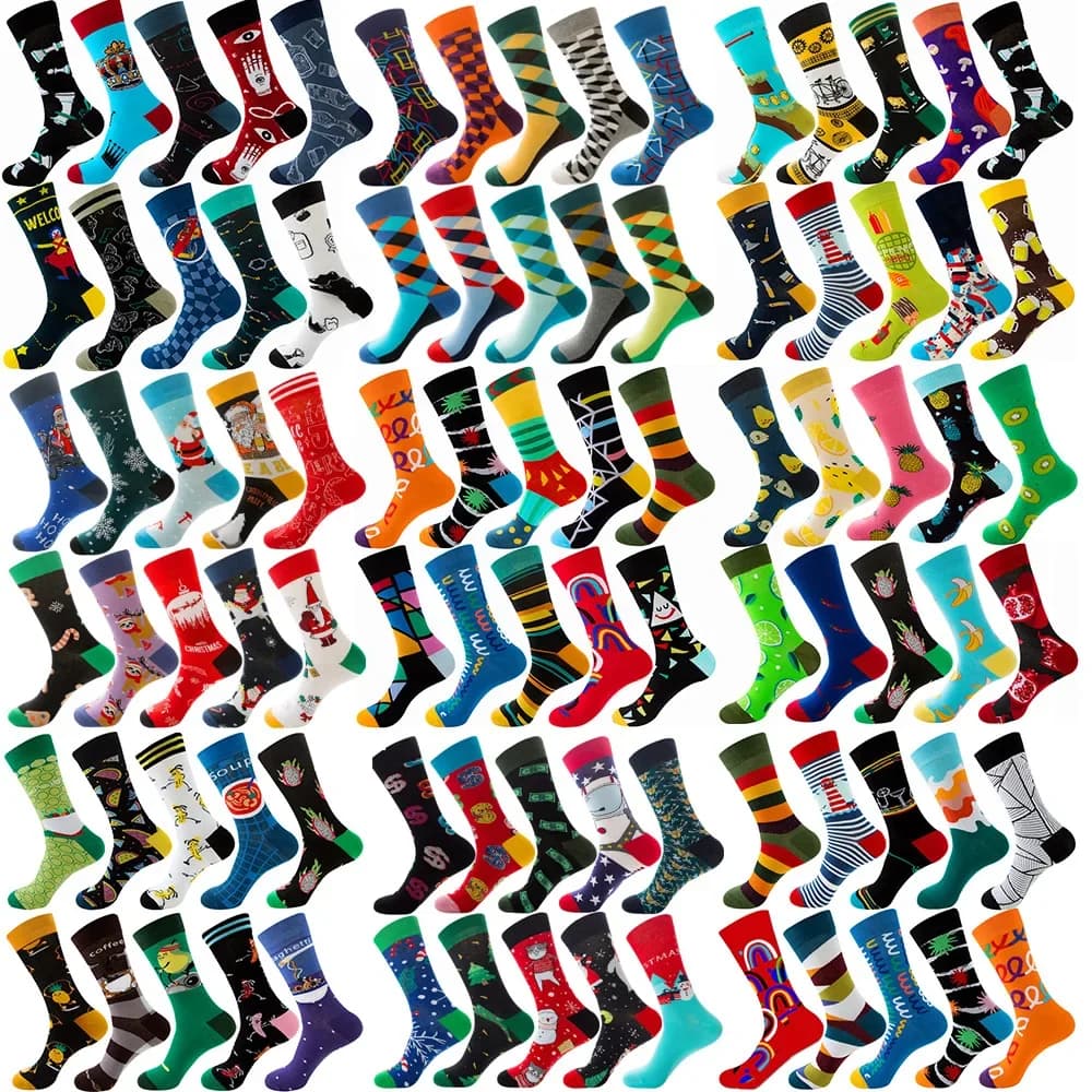 10 Pairs Lot Pack Men Women Couples Lover Socks New Arrival Rhombus Animal Christmas Cartoon Fruit Food Dot Cotton Happy Socks