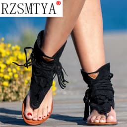 Women's Retro Sandals Gladiator Ladies Clip Toe Vintage Boots Casual Tassel Rome Fashion Summer Woman Shoes Female 2020 New