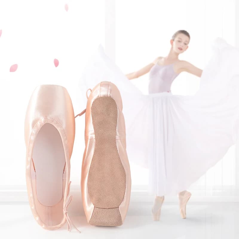 Professional Ballet Pointe Shoes With Genuine Leather Sole Women Satin Ballet Shoes With Ribbons For Professional Ballerina