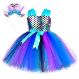 Little Mermaid Princess Dresses for Girls Kids Tutu Dress for Mermaid Birthday Party Costumes Halloween Clothes Set for Children