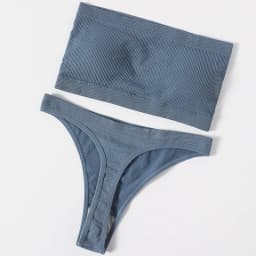 Women Strapless Bra And Panties Set Seamless Anti-Slip Tube Bra Sexy Underwear Brazilian Panties Ribbed Bandeau Lingerie Set