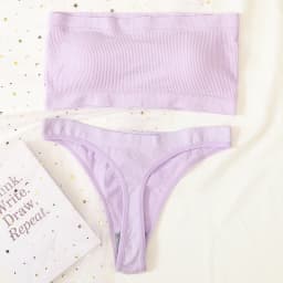 Women Strapless Bra And Panties Set Seamless Anti-Slip Tube Bra Sexy Underwear Brazilian Panties Ribbed Bandeau Lingerie Set