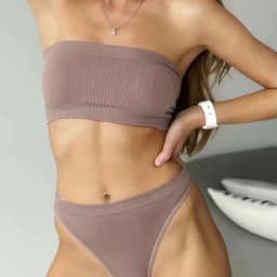 Women Strapless Bra And Panties Set Seamless Anti-Slip Tube Bra Sexy Underwear Brazilian Panties Ribbed Bandeau Lingerie Set