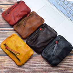 Genuine Leather Coin Purse Men Vintage Original Leather Handmade Small Mini Wallet Card Holder Money Bag Women Zip Change Purses