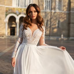 Long Sleeve Lace Wedding Dress Deep V Neck Chiffon Bridal Gown Back Buttons A-Line Floor Length Custom Bohemian Wedding Dress