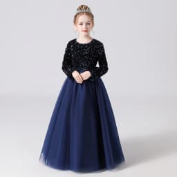 Dideyttawl Customized Junior Girls Formal Party Princess Gown Long Sleeve Grey Sequins Flower Girls Dress Wedding Birthday Party