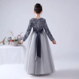 Dideyttawl Customized Junior Girls Formal Party Princess Gown Long Sleeve Grey Sequins Flower Girls Dress Wedding Birthday Party