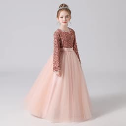 Dideyttawl Customized Junior Girls Formal Party Princess Gown Long Sleeve Grey Sequins Flower Girls Dress Wedding Birthday Party