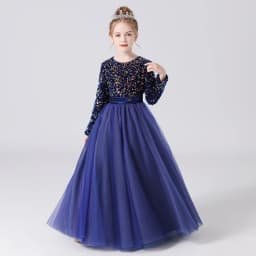 Dideyttawl Customized Junior Girls Formal Party Princess Gown Long Sleeve Grey Sequins Flower Girls Dress Wedding Birthday Party