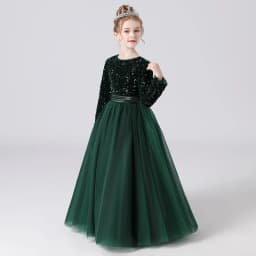 Dideyttawl Customized Junior Girls Formal Party Princess Gown Long Sleeve Grey Sequins Flower Girls Dress Wedding Birthday Party