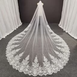 Customized Real Photos Long Lace Bridal Veil with Comb 3m/3.5m/4m Single Layer Cathedral White/Ivory Wedding Veil Bride Veil