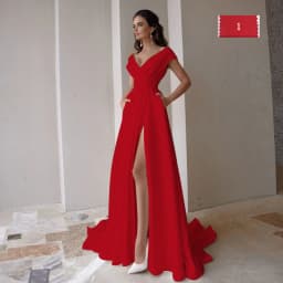 Customized Modest V-Neck Civil Wedding Dress With Slit For Women Simple Cap Sleeve Sweep Train A Line Bridal Gown Pockets Custom