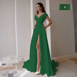 Customized Modest V-Neck Civil Wedding Dress With Slit For Women Simple Cap Sleeve Sweep Train A Line Bridal Gown Pockets Custom