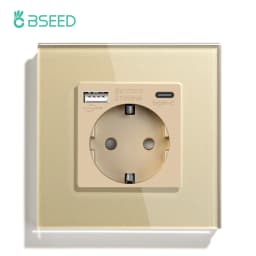 BSEED EU Wall Sockets Single Power Outlet Double Glass Frame USB Type-C Charge Ports Triple Socket Plugs Kids Protection 16A