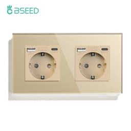 BSEED EU Wall Sockets Single Power Outlet Double Glass Frame USB Type-C Charge Ports Triple Socket Plugs Kids Protection 16A