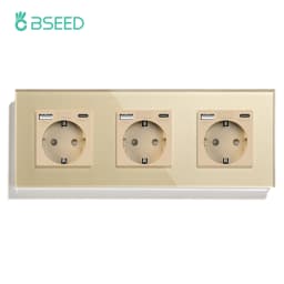 BSEED EU Wall Sockets Single Power Outlet Double Glass Frame USB Type-C Charge Ports Triple Socket Plugs Kids Protection 16A