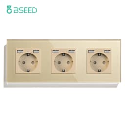 BSEED EU Wall Sockets Single Power Outlet Double Glass Frame USB Type-C Charge Ports Triple Socket Plugs Kids Protection 16A