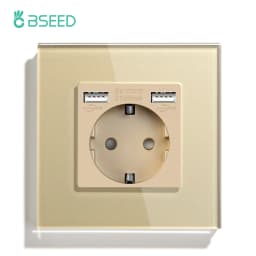 BSEED EU Wall Sockets Single Power Outlet Double Glass Frame USB Type-C Charge Ports Triple Socket Plugs Kids Protection 16A
