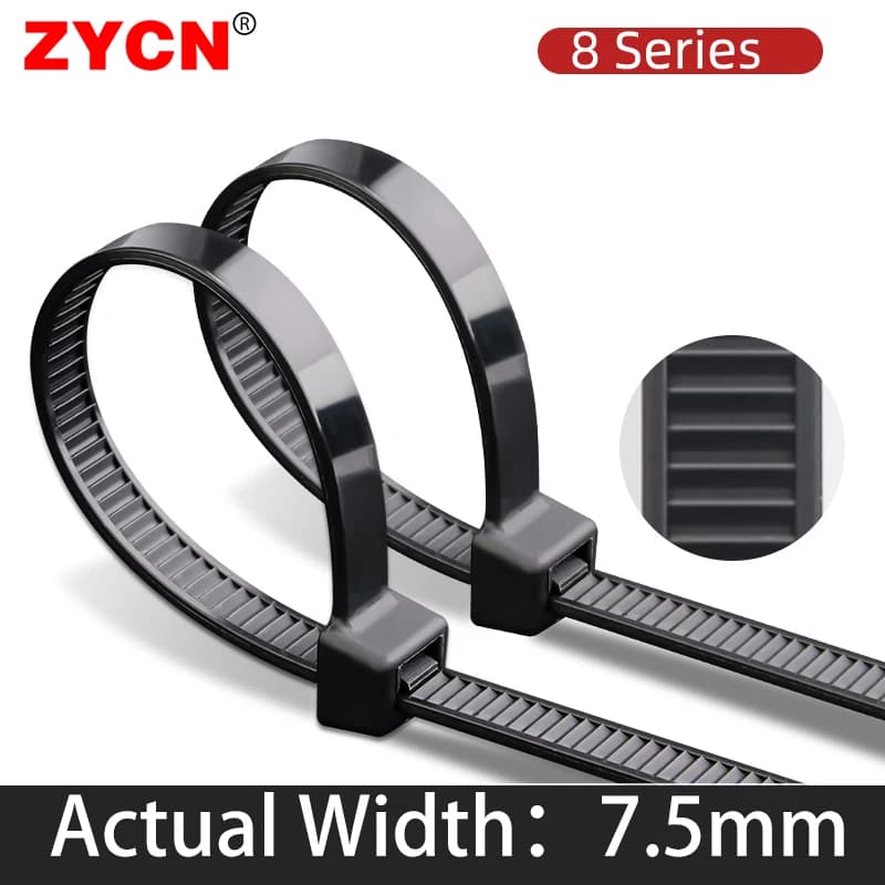 100Pcs 8 Series Width 7.5MM 200/250/300/350 Nylon Ties Cable Plastic Wire Fixed Strap White/Black Self-Locking StrongTensile
