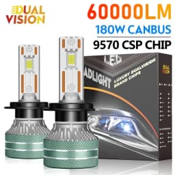 K5C H7 LED 60000LM Headlight Canbus For Car H3 H1 H4 H11 9012 HIR2 H8 H9 9005 9006 High Power 180W 9570 CSP 12V Replacement 2PC