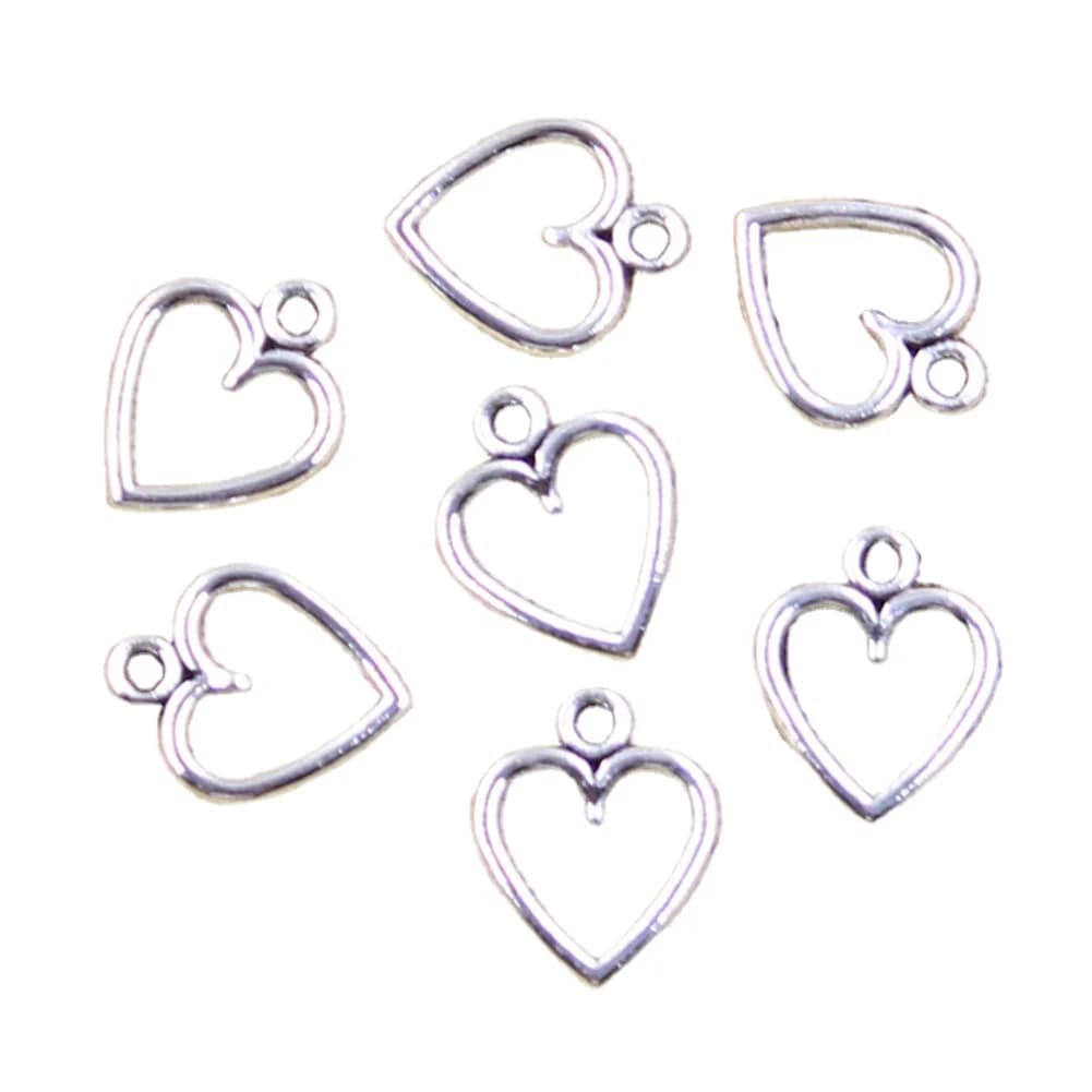 50pcs Charms Hollow Lovely Heart 14x11mm Antique Silver Color Pendants Making DIY Handmade Tibetan Finding Jewelry