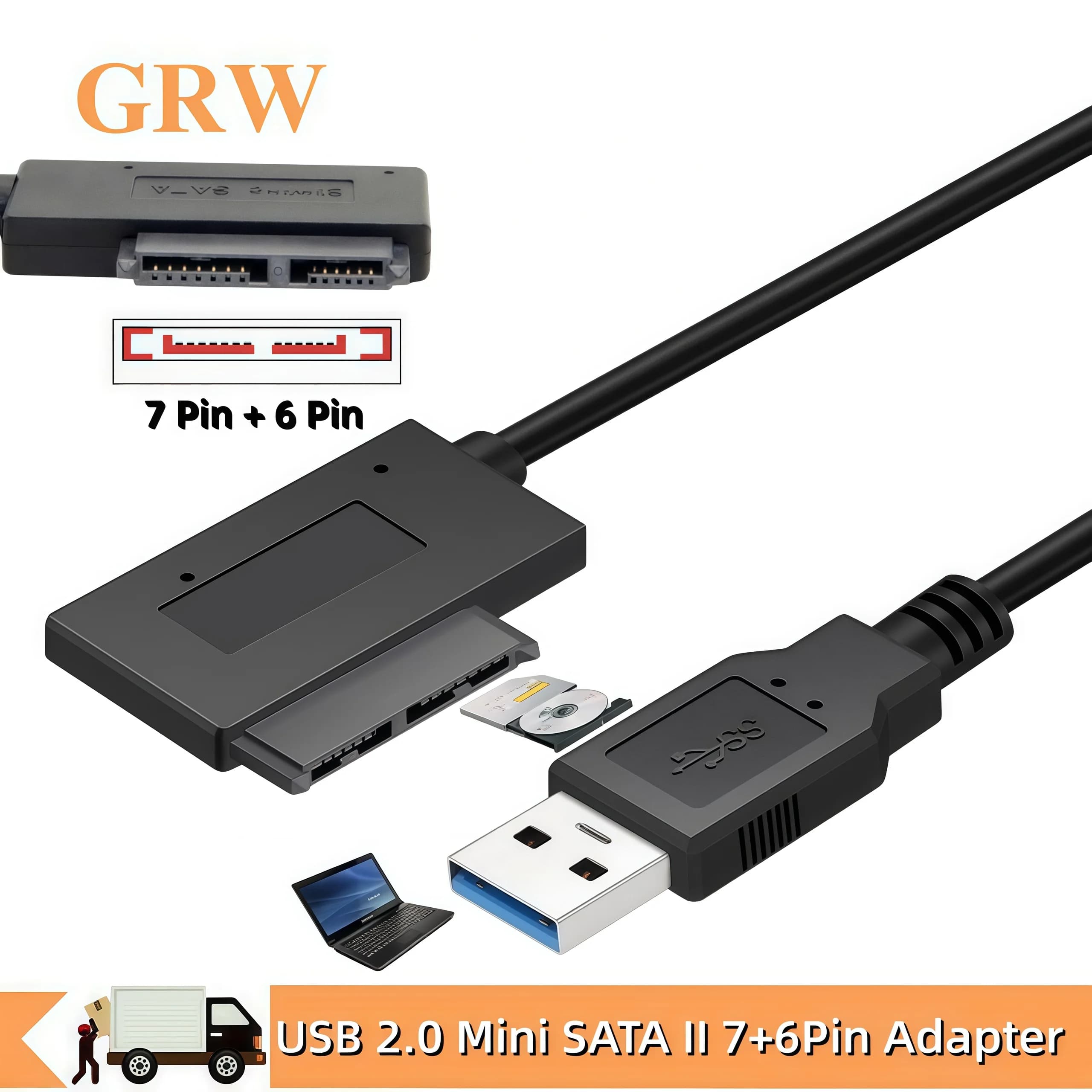 Grwibeou USB 2.0 to Mini Sata II 7+6 13Pin Adapter Converter Cable For Laptop CD/DVD ROM Slimline Drive Converter HDD Caddy