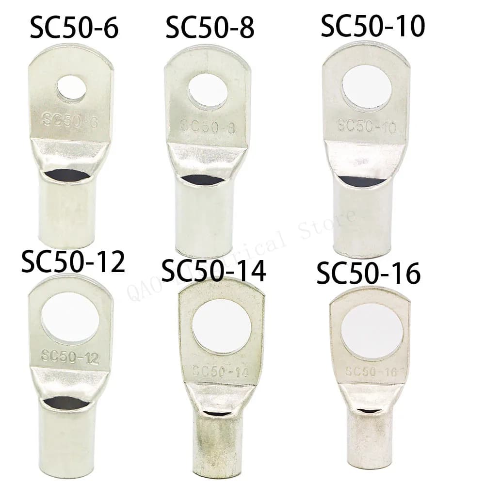 10PCS/5PCS SC50-6 50-8 50-10 50-12 Copper Cable Lug Kit Bolt Hole Tinned Cable lugs Battery Terminals copper nose Wire connector