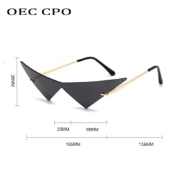 OEC CPO Oversized Cat Eye Rimless Sunglasses Women Fashion One Piece Lens Sun Glasses Female Trend Triangle Eyewear Men UV400