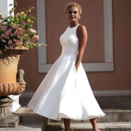Satin Wedding Dress Short Sleeveless Halter Neck A Line Tea Length Bridal Gowns Backless Lace Pockets Simple Robe De Noiva 2026
