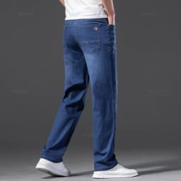 Men Jeans Classic Summer Lyocell Cotton Straight Stretch Brand Denim Pants Overalls Light Blue Fit Trouser Plus Size 40 42