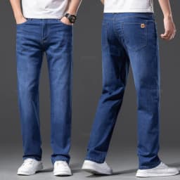 Men Jeans Classic Summer Lyocell Cotton Straight Stretch Brand Denim Pants Overalls Light Blue Fit Trouser Plus Size 40 42
