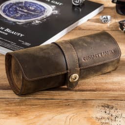 3 Slot Watch Box Handmade Watch Roll Travel Case Wristwatch Pouch 100% Cow Leather Slid in Out Organizer Gifts