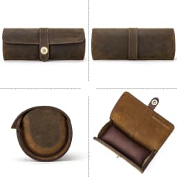 3 Slot Watch Box Handmade Watch Roll Travel Case Wristwatch Pouch 100% Cow Leather Slid in Out Organizer Gifts