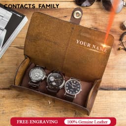 3 Slot Watch Box Handmade Watch Roll Travel Case Wristwatch Pouch 100% Cow Leather Slid in Out Organizer Gifts