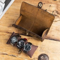 3 Slot Watch Box Handmade Watch Roll Travel Case Wristwatch Pouch 100% Cow Leather Slid in Out Organizer Gifts