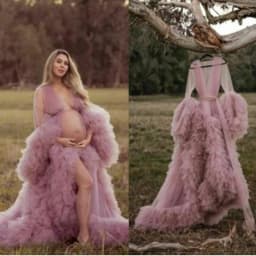Sexy Maternity Star Dresses See Thru Birdal Tulle Robes Customized Color For Photo Shoot Or Baby Shower Plus Size Bathrobe Gowns