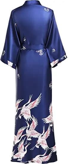 Print Crane Lady Kimono Bathrobe Gown Women Wedding Robe Loose Soft Satin Nightgown Sleepwear V-neck Long Novelty Nightwear