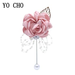 YO CHO Wrist Corsage Wedding Bracelet for Bridesmaid Burgundy Silk Wrist Corsage Bridesmaid Sisters Hand Flowers Men Boutonniere