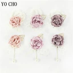 YO CHO Wrist Corsage Wedding Bracelet for Bridesmaid Burgundy Silk Wrist Corsage Bridesmaid Sisters Hand Flowers Men Boutonniere