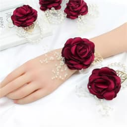 YO CHO Wrist Corsage Wedding Bracelet for Bridesmaid Burgundy Silk Wrist Corsage Bridesmaid Sisters Hand Flowers Men Boutonniere