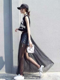 2024 Summer Long Lace Skirt Women Black White Mesh Voile Casual Skirts Low Waist Bohemian Sexy Transparent Maxi Wear