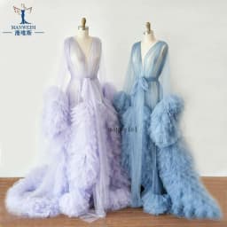 Real Images Maternity Robes Wedding Shawl Pregnant Women Sexy Tulle Bathrobe Dresses Photo Shoot Party Fluffy Baby Shower Gowns