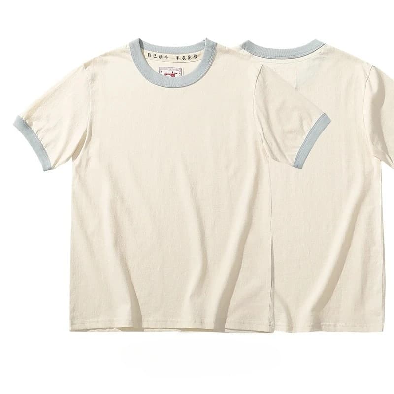 Summer New Couple Beach Tops  Fashion Casual Stitching Color Collar Tee Short Sleeve of Unisex Cotton Comfortable O-Neck T-shirt
