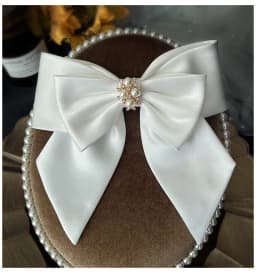 Bridal White Satin Bow Barrettes Wedding Side Clip Headdress Elegant Hair Accessories for Women