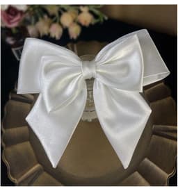 Bridal White Satin Bow Barrettes Wedding Side Clip Headdress Elegant Hair Accessories for Women