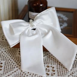 Bridal White Satin Bow Barrettes Wedding Side Clip Headdress Elegant Hair Accessories for Women